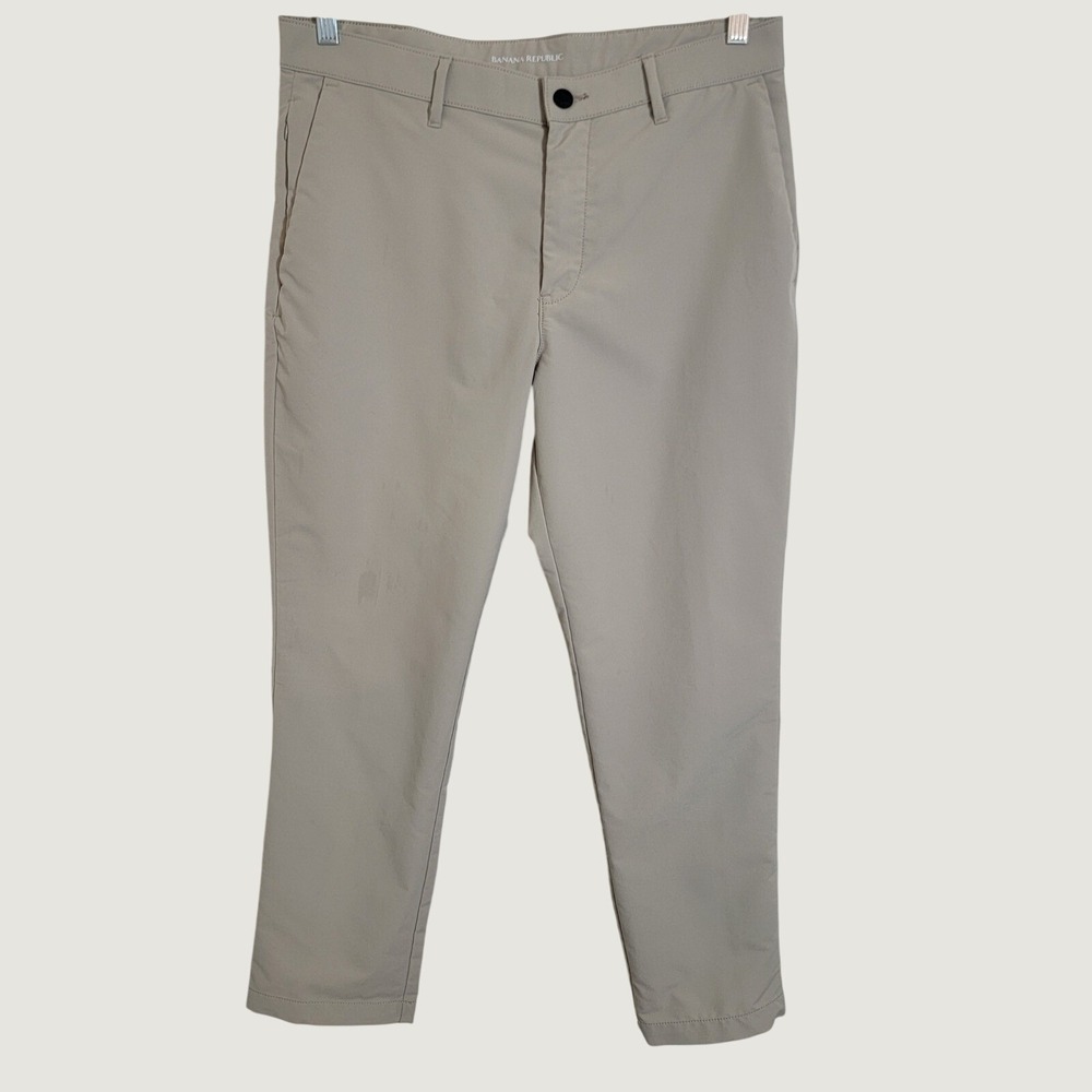 Banana Republic Performance Flat Chino Pants Khaki Tan 34x29 Slim Tapered Travel